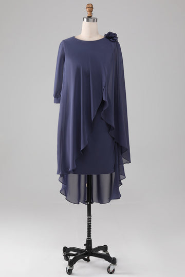 Vaina / Columna Scoop Abalorios De Gasa Hasta La Rodilla Madre Del Vestido De La Novia